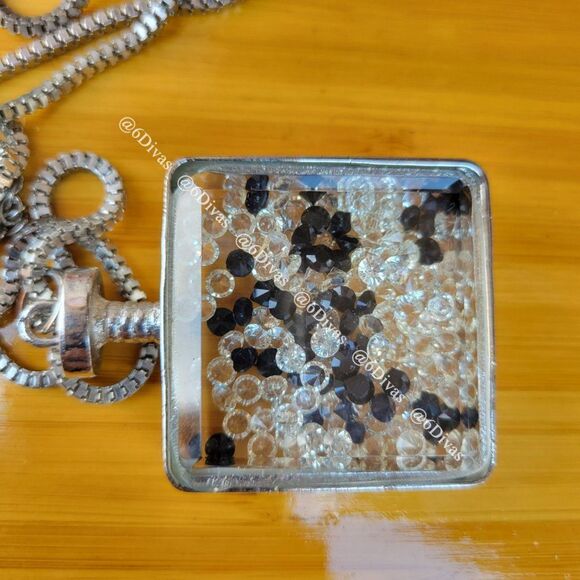 Square Glass BottlePendant Necklace with Crystals - NWOT - Picture 7 of 8